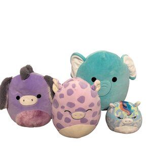 SQUISHMALLOWS EASTER Lot of 4 Plush Toys: Elephant, Pig, Donkey & Unicorn
